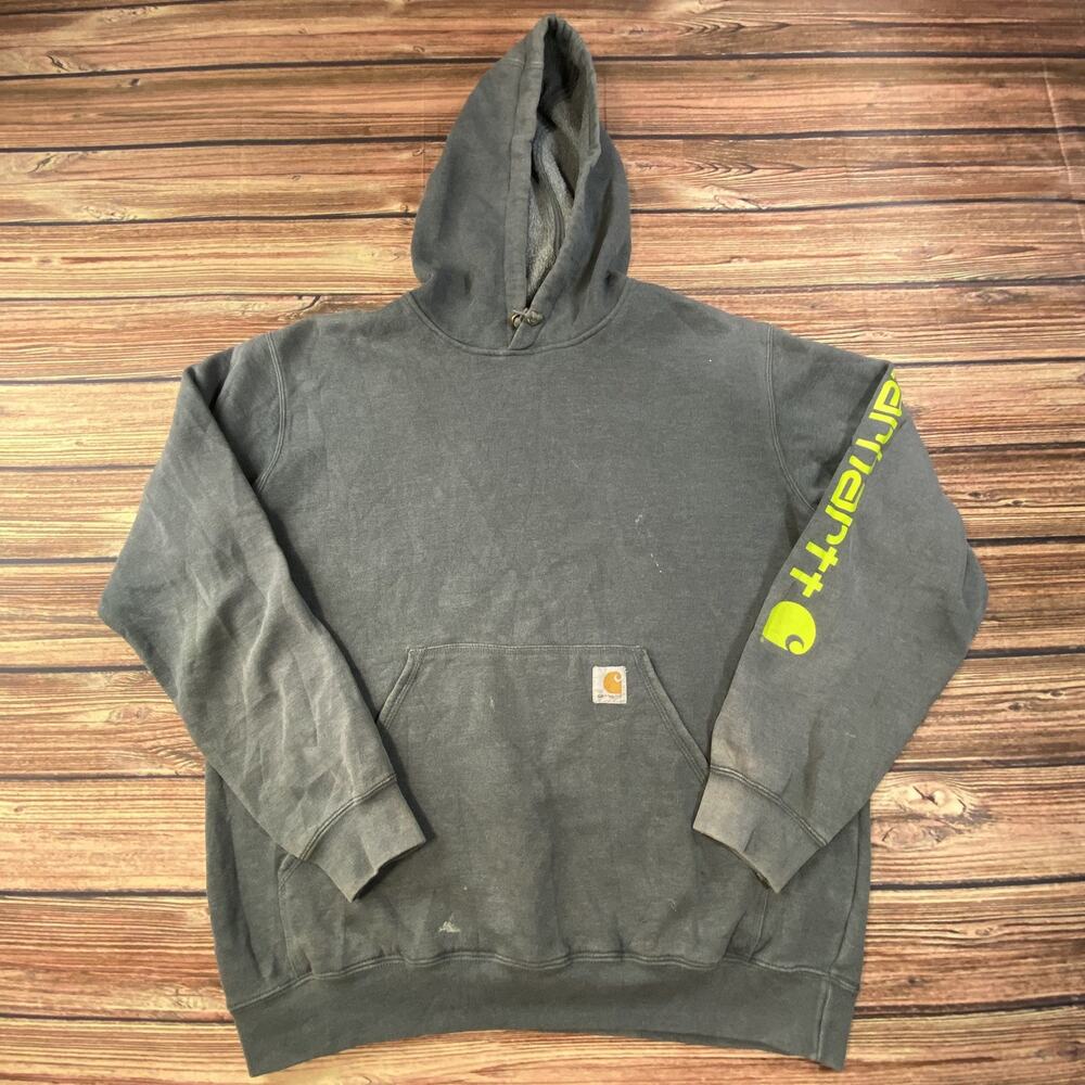 Carhartt Hoodie Jacket Mens Large Tall Gray Green Pockets Long Loose Fit Thick